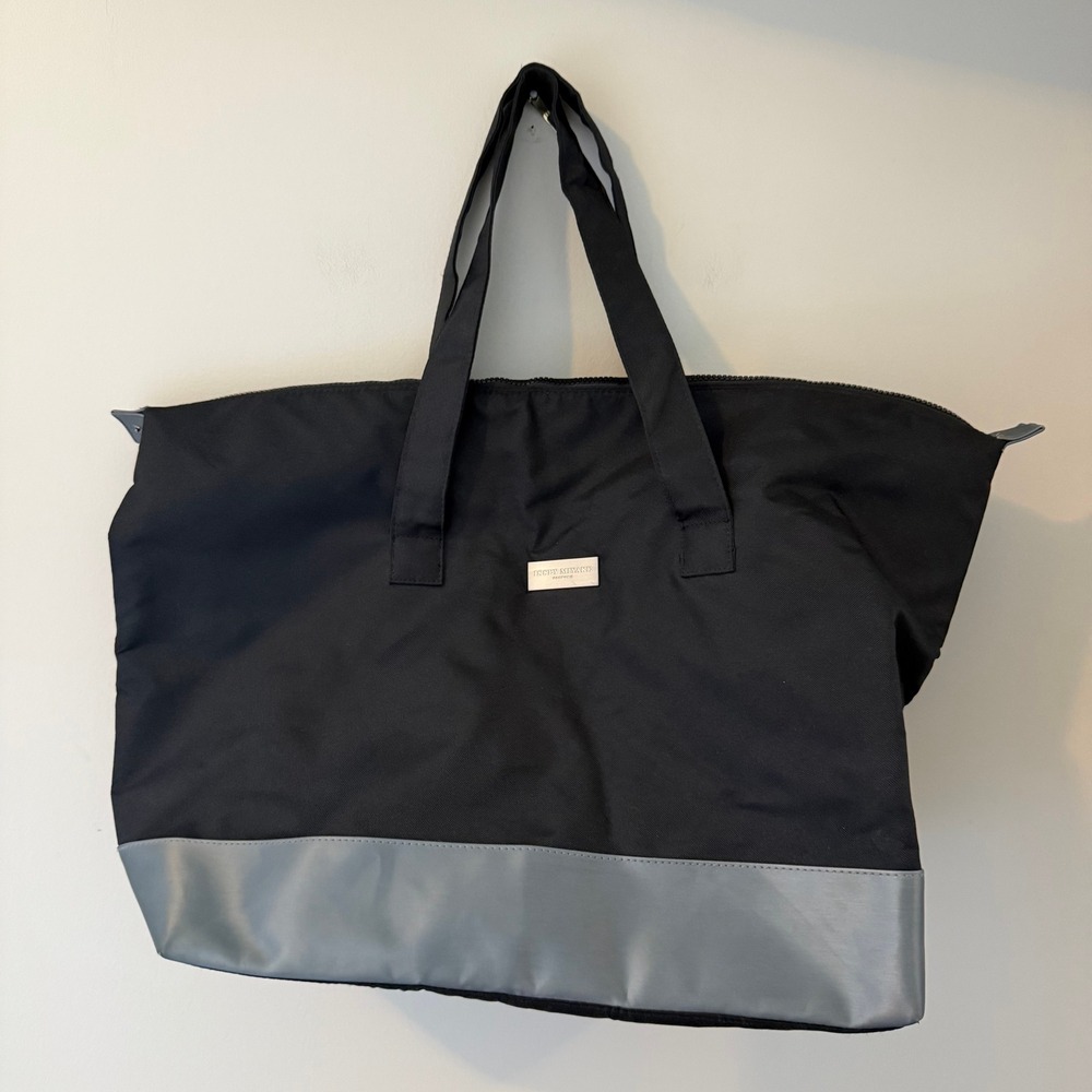 Issey Miyake Parfums Black Canvas Zippered Tote Bag Grey Trim Designer Carryall